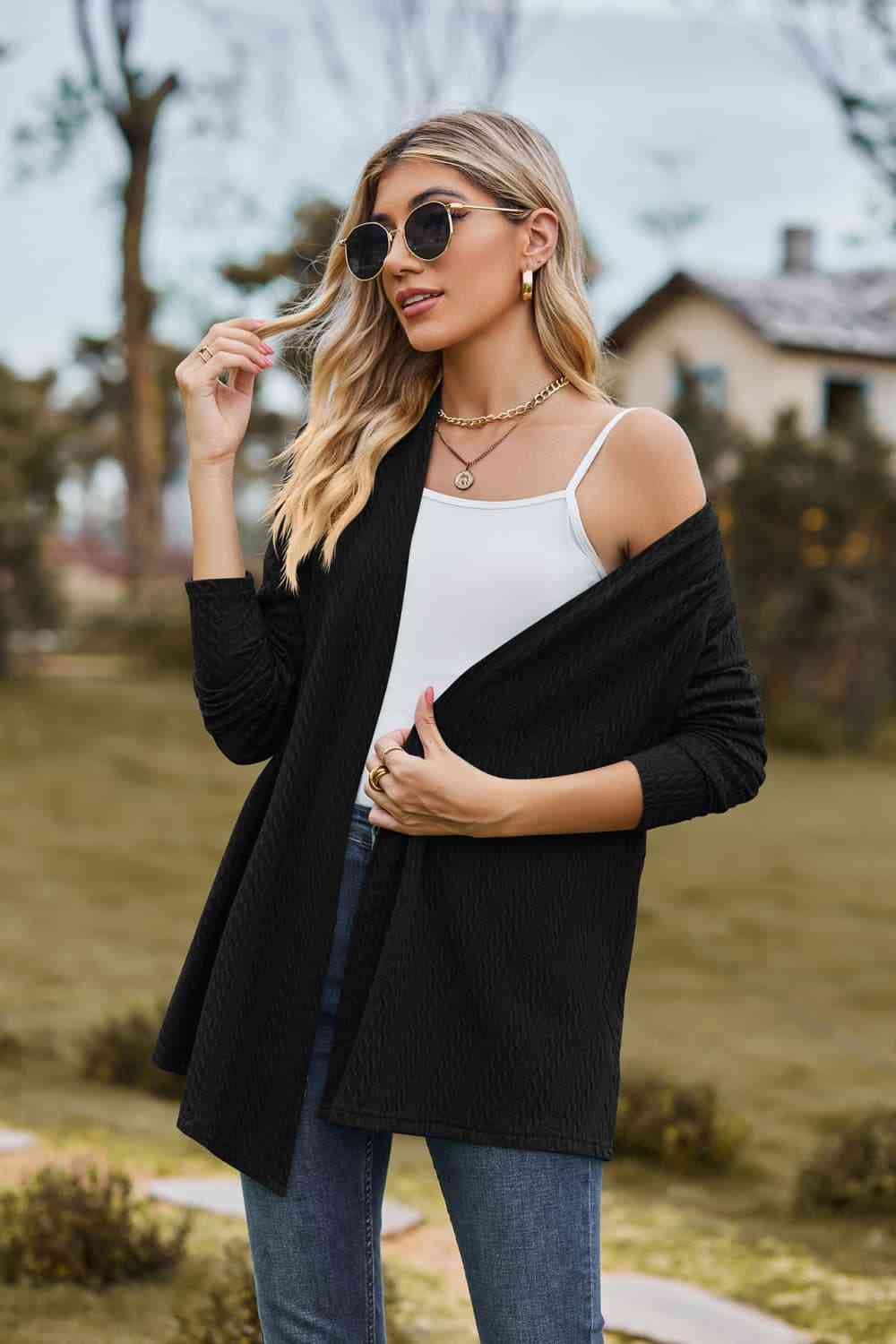 Open Front Long Sleeve Cardigan - Ladyez