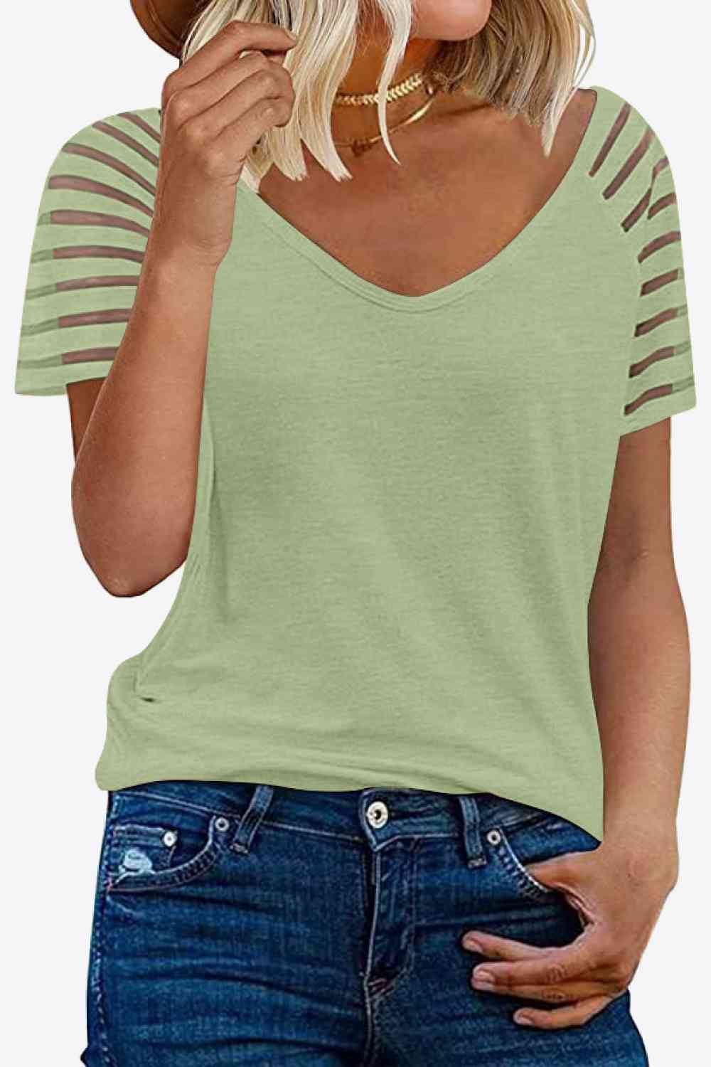 V-Neck Raglan Sleeve Tee - Ladyez