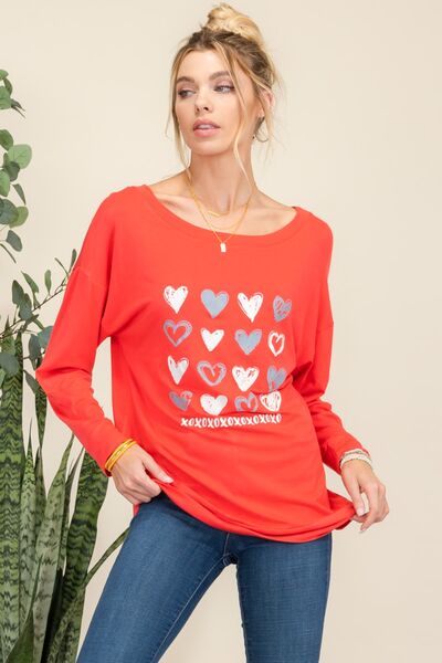 Celeste Full Size Heart Graphic Long Sleeve T-Shirt - Ladyez