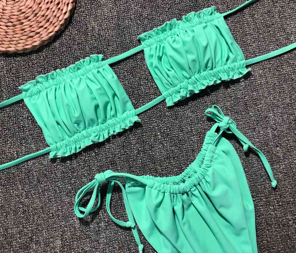 Frill Trim Ruched Bikini Set - Ladyez