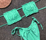 Frill Trim Ruched Bikini Set - Ladyez