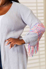 Woven Right Fringe Sleeve Dropped Shoulder Cardigan - Ladyez