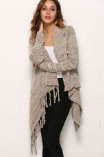 One-Button Tassel Tie Asymmetrical Hem Cardigan - Ladyez