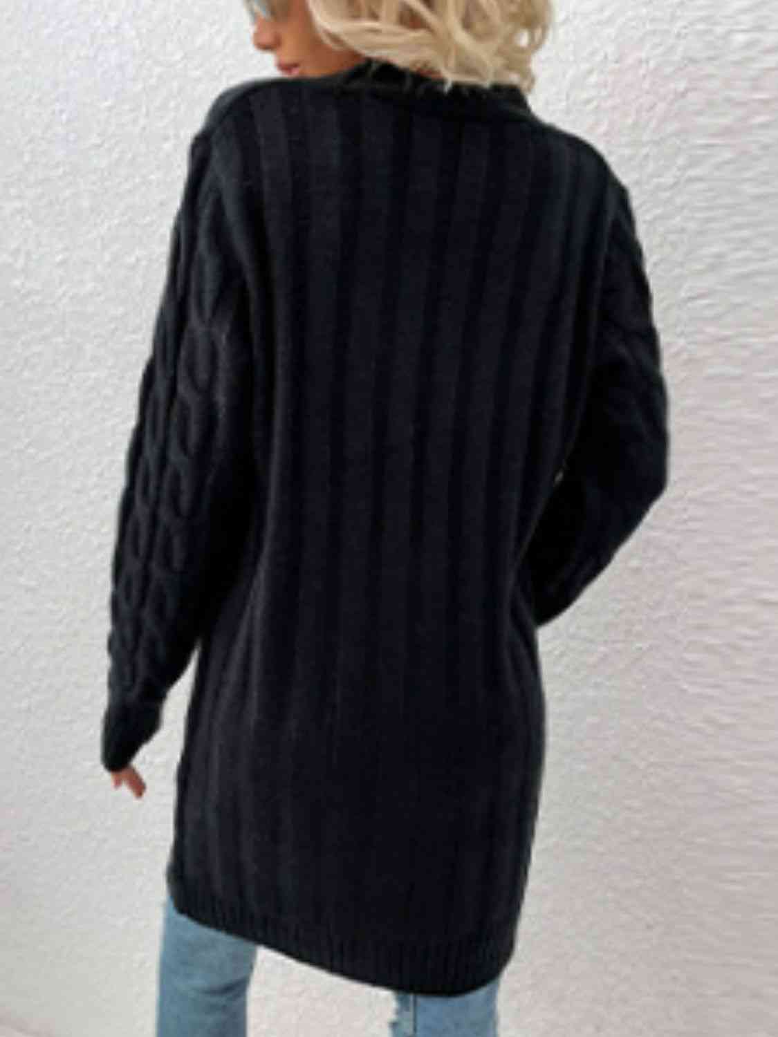 Cable-Knit Button Down Cardigan with Pockets - Ladyez