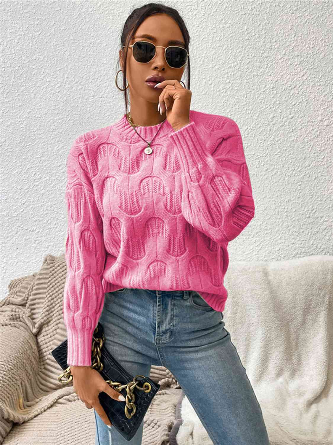 Round Neck Long Sleeve Sweater - Ladyez