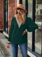 V-Neck Long Sleeve Blouse - Ladyez