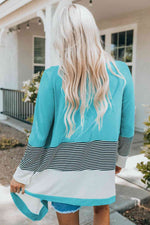 Striped Color Block Open Front Cardigan - Ladyez