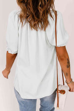 Smocked Frill Trim Flounce Sleeve Blouse - Ladyez