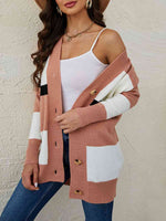 Color Block Button Down Cardigan - Ladyez