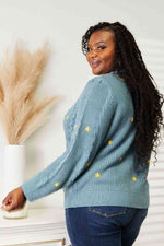 HEYSON Full Size Floral Embroidered Cable Cardigan - Ladyez