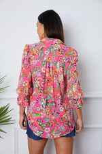 Floral Button Up Flounce Sleeve Shirt - Ladyez