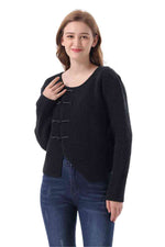 Round Neck Long Sleeve Frog Button Cardigan - Ladyez