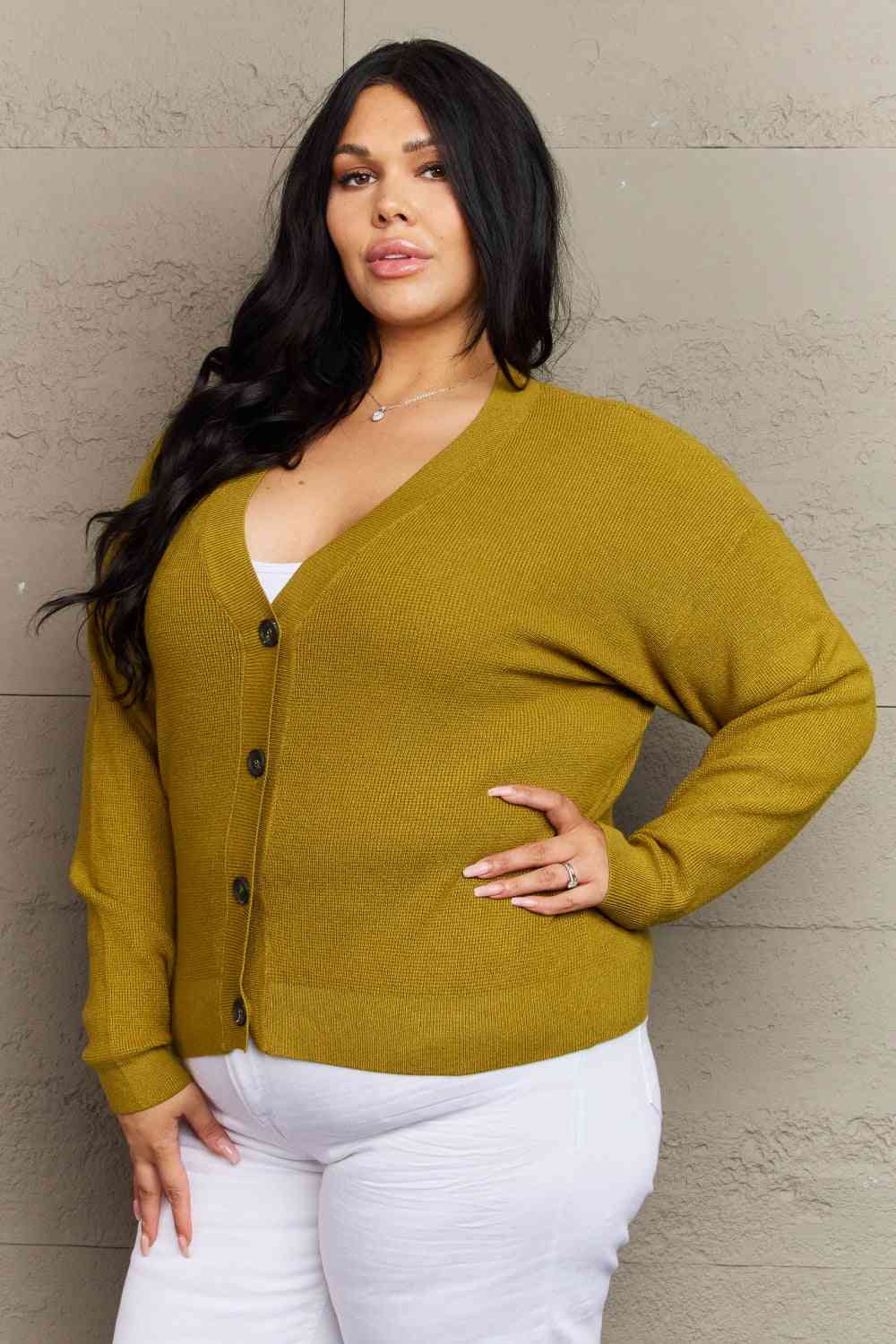 Zenana Kiss Me Tonight Full Size Button Down Cardigan in Chartreuse - Ladyez