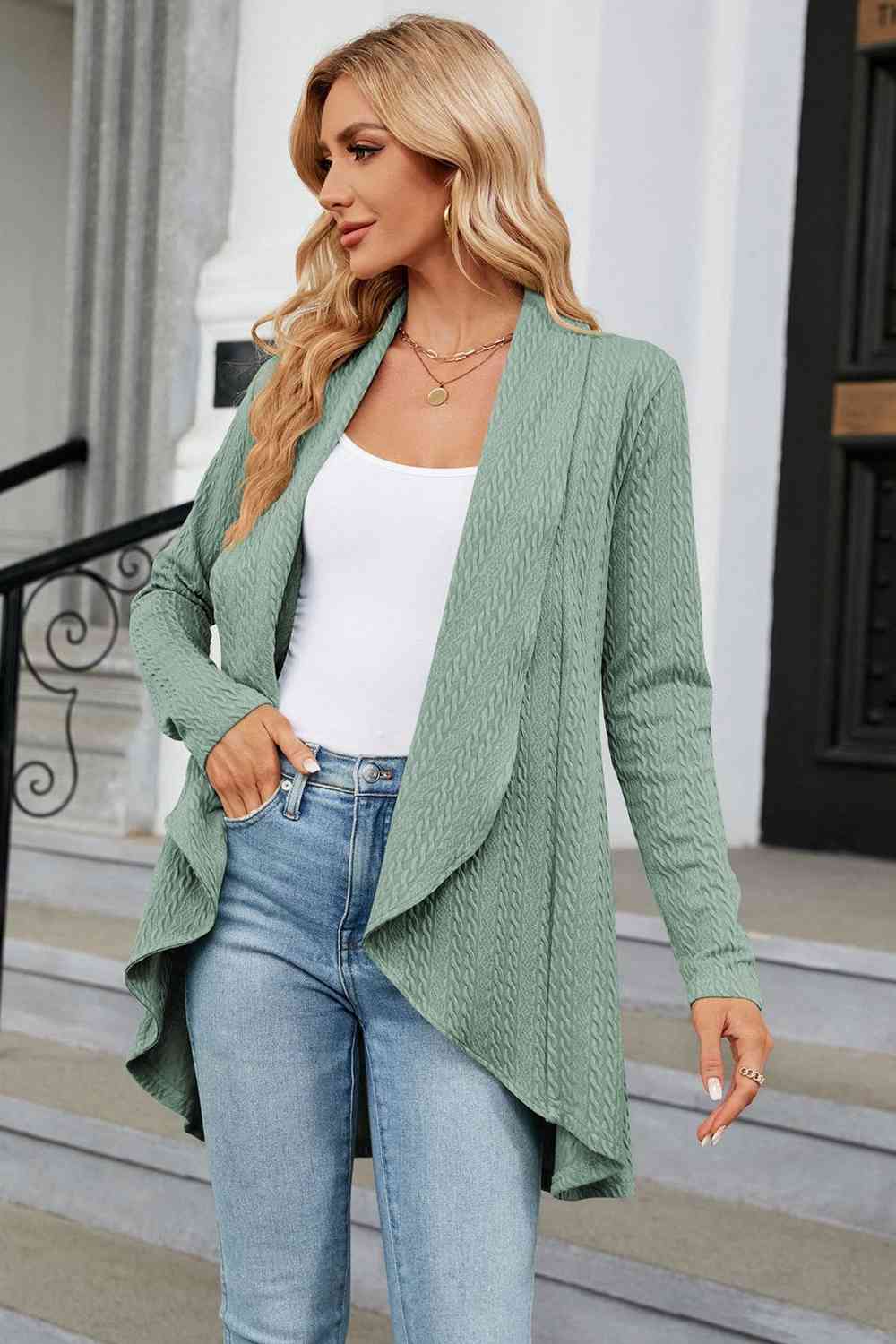 Open Front Long Sleeve Cardigan - Ladyez