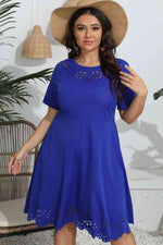 Plus Size Round Neck Openwork Dress - Ladyez