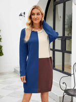 Color Block Dropped Shoulder Sweater Dress - Ladyez