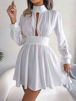 Cutout Turtleneck A-Line Mini Dress - Ladyez