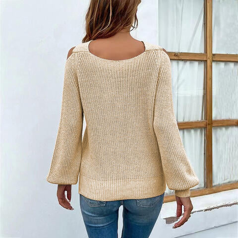 Crisscross Cold-Shoulder Sweater - Ladyez