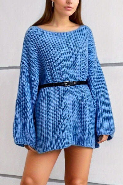 Boat Neck Dropped Shoulder Mini Sweater Dress - Ladyez
