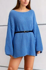 Boat Neck Dropped Shoulder Mini Sweater Dress - Ladyez