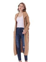 Cable-Knit Collared Neck Cardigan with Pockets - Ladyez