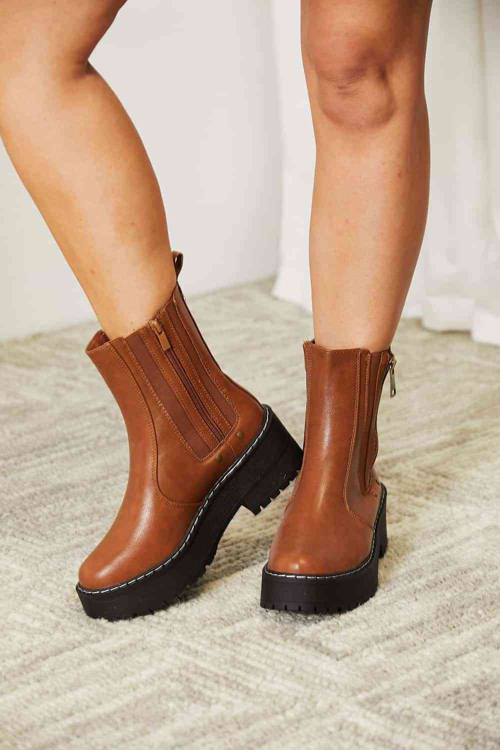 Forever Link Side Zip Platform Boots - Ladyez