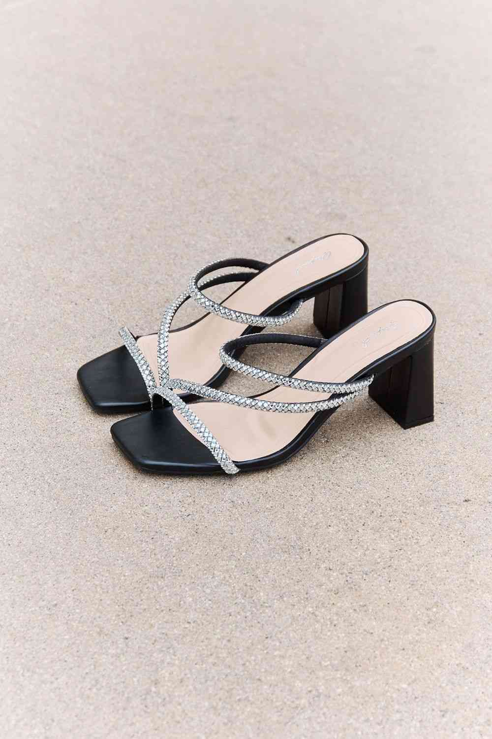 Qupid Level Up Rhinestone Strap Heels - Ladyez