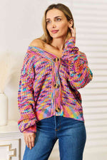 Woven Right V-Neck Long Sleeve Cardigan - Ladyez