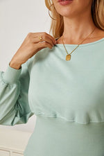 Boat Neck Lantern Sleeve Blouse - Ladyez