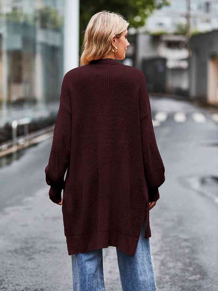Long Sleeve Waffle-Knit Cardigan - Ladyez