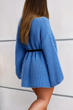 Boat Neck Dropped Shoulder Mini Sweater Dress - Ladyez