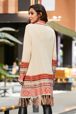 Multicolored Tassel Hem Open Front Cardigan - Ladyez
