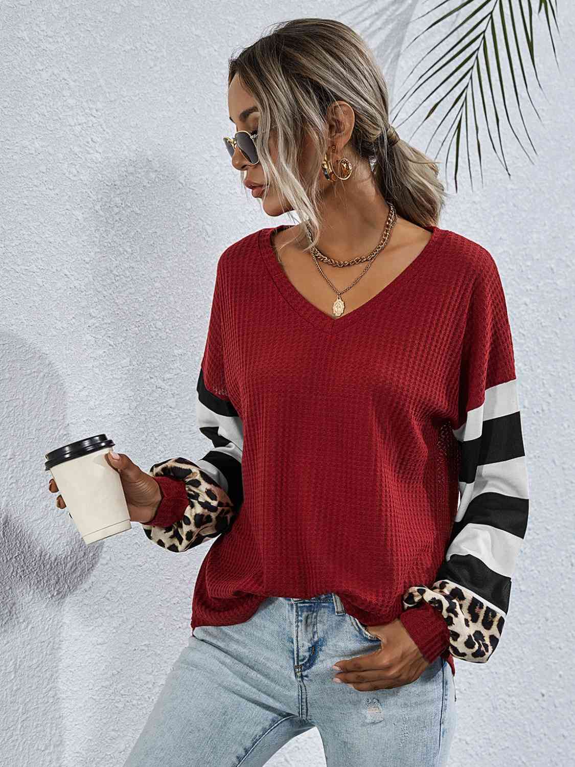 Leopard Striped Waffle-Knit Top - Ladyez