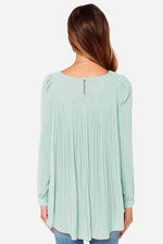 Full Size Round Neck Back Pleated Blouse - Ladyez