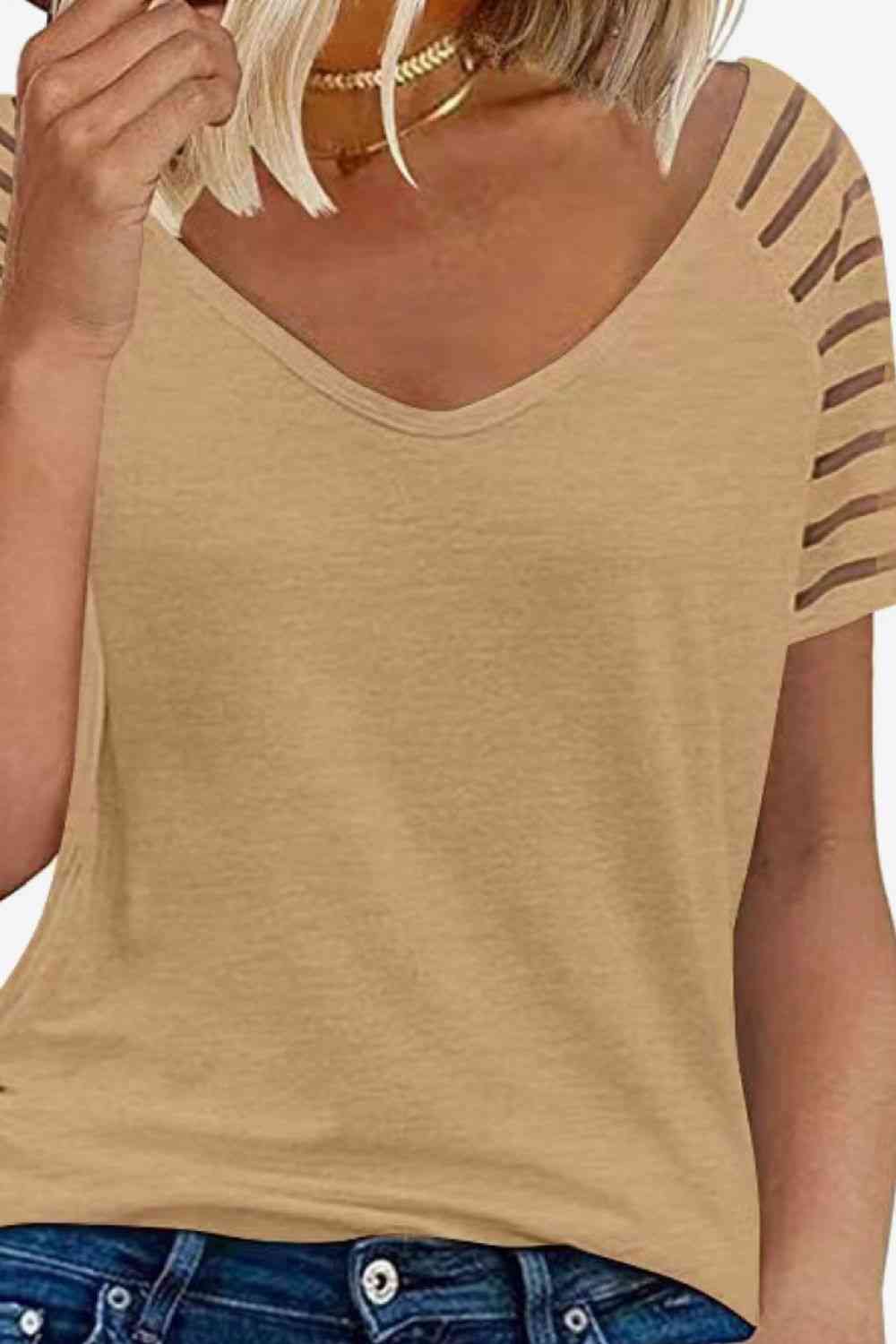 V-Neck Raglan Sleeve Tee - Ladyez