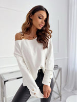 Asymmetrical Neck Buttoned Top - Ladyez