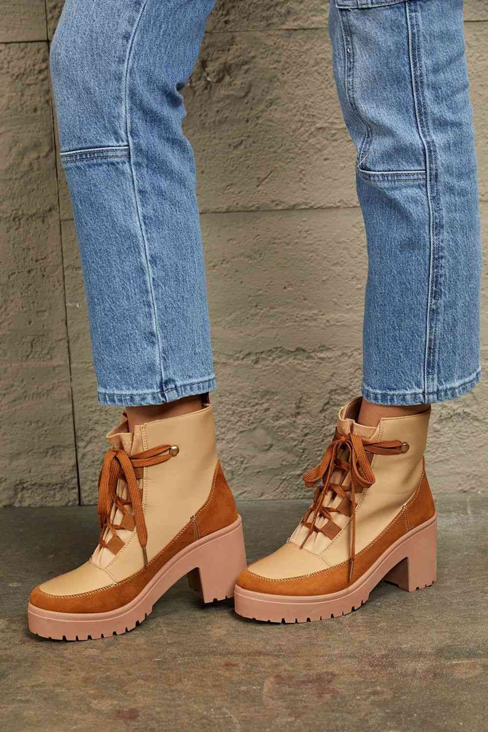 East Lion Corp Lace Up Lug Booties - Ladyez