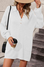 Johnny Collar Drop Shoulder Sweater Dress - Ladyez