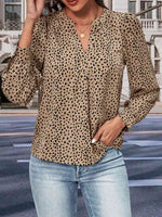 Leopard Notched Neck Puff Sleeve Blouse - Ladyez