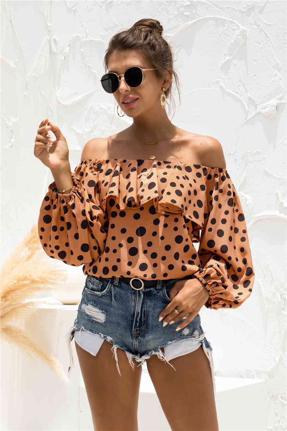 Polka Dot Off-Shoulder Layered Blouse - Ladyez