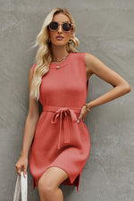 Tied Round Neck Sleeveless Sweater Dress - Ladyez