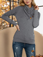 Buttoned Mock Neck Long Sleeve Blouse - Ladyez