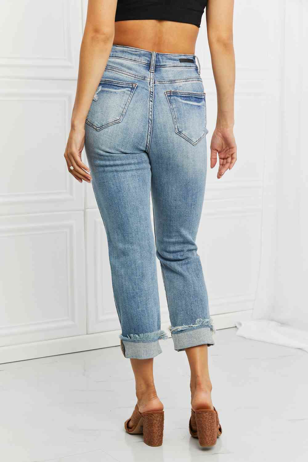 RISEN Full Size Leilani Distressed Straight Leg Jeans - Ladyez