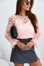 Flower Dotted Ruffled Sleeve Mesh Top - Ladyez