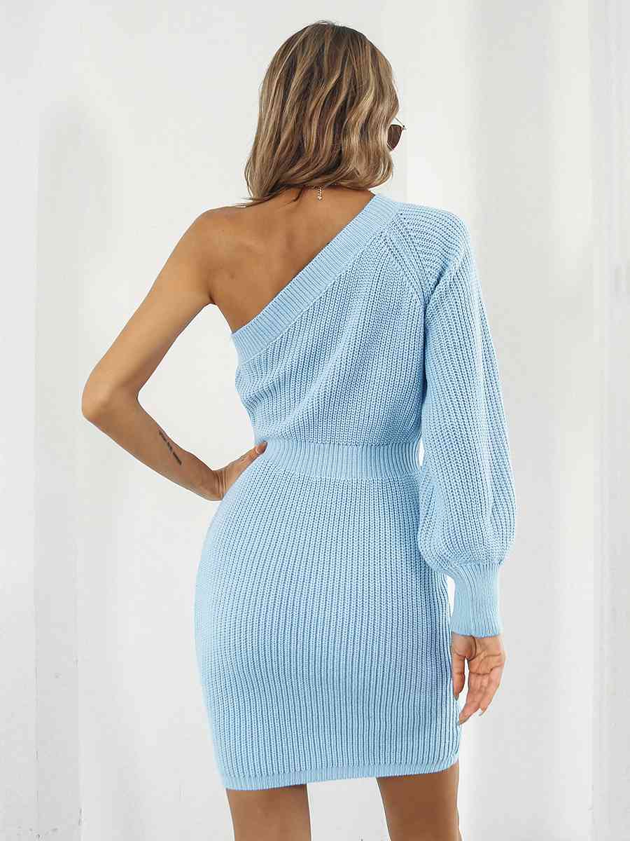 One-Shoulder Mini Sweater Dress - Ladyez