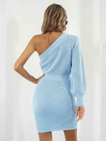 One-Shoulder Mini Sweater Dress - Ladyez