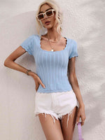 Scalloped Hem Square Neck Knit Top - Ladyez