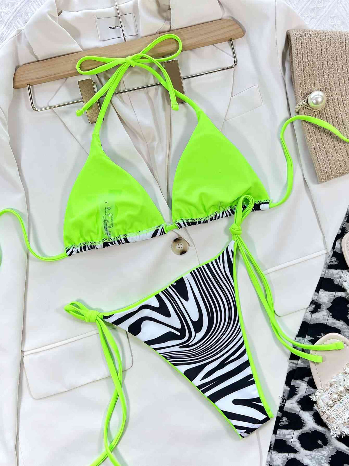 Zebra Print Halter Neck Bikini Set - Ladyez
