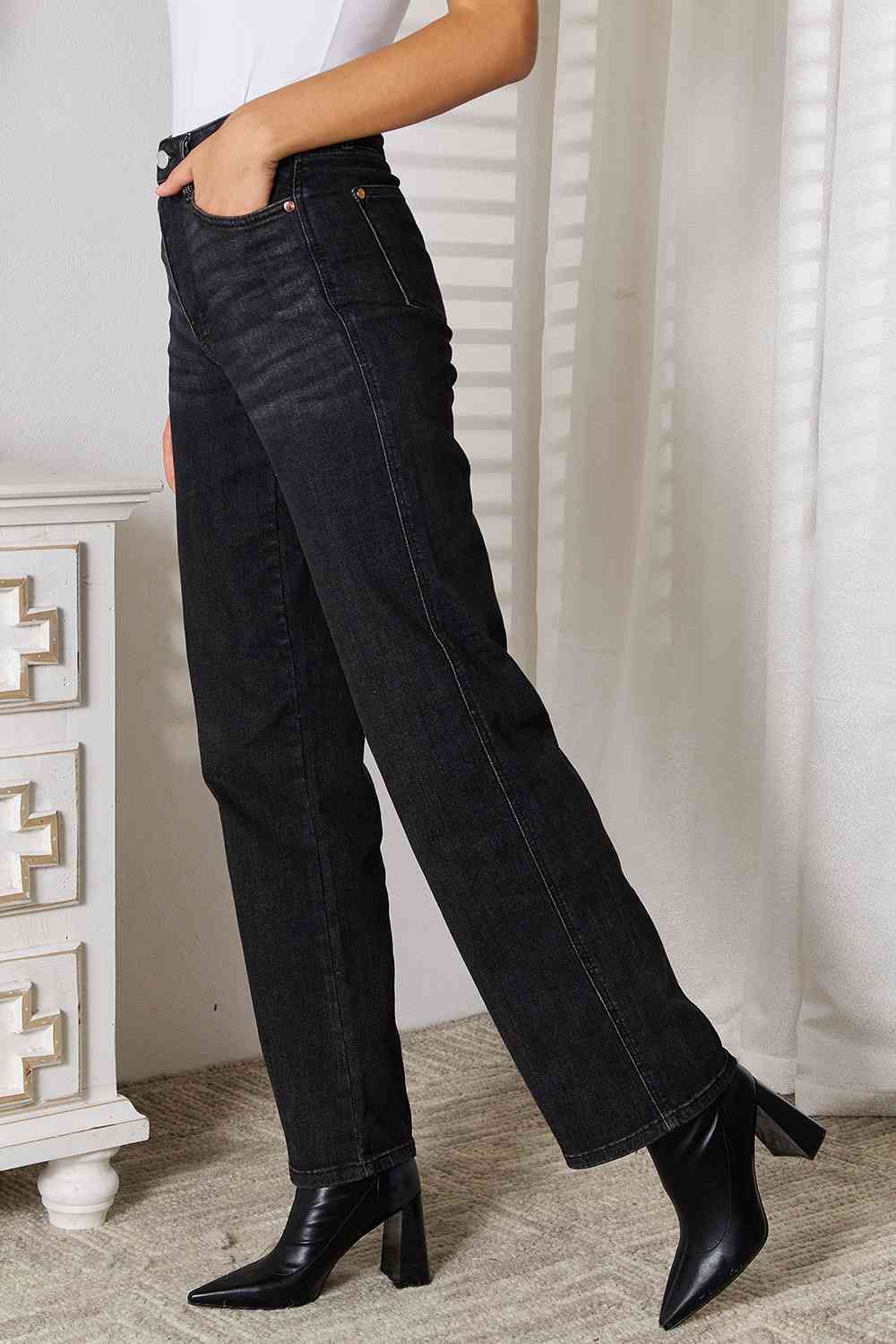 Judy Blue Tummy Control Washed Black Straight - Ladyez