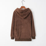Quarter-Zip Drawstring Teddy Hoodie - Ladyez